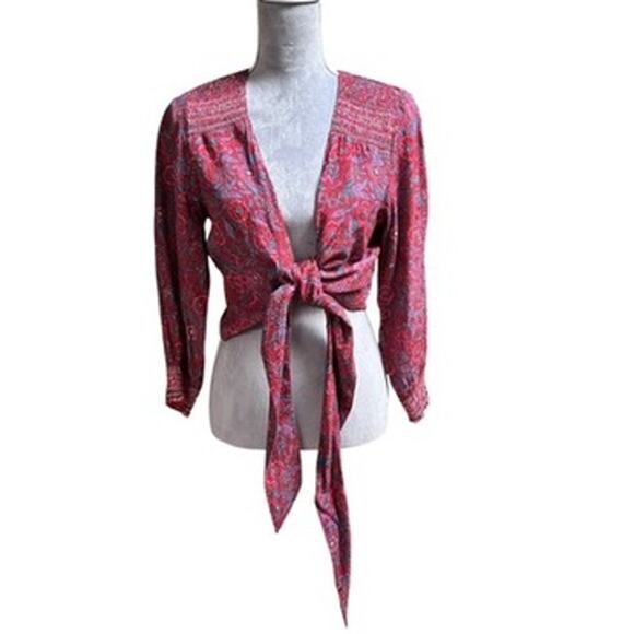 VERONICA BEARD Sarah Floral Cover-up Wrap Blouse In Spicy Red Multi Boho - Picture 1 of 9